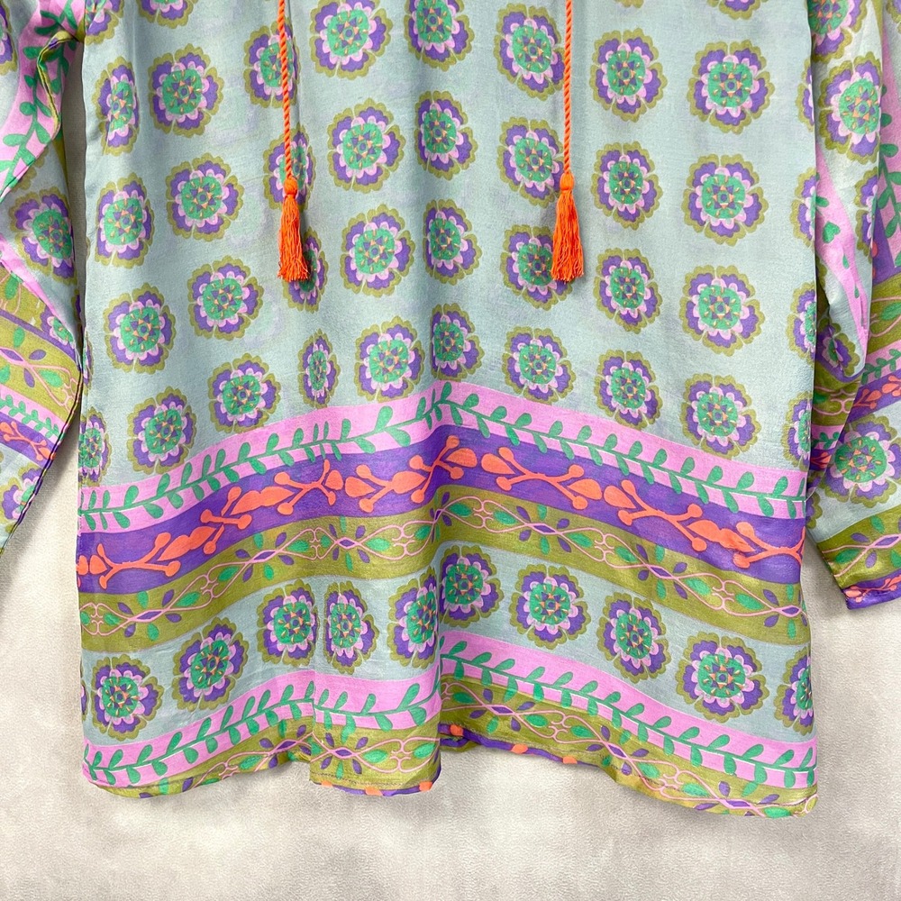 Natural Life Live Happy Boho Floral Tassel Peasant Top Women Small Flowy Indie - Picture 5 of 13